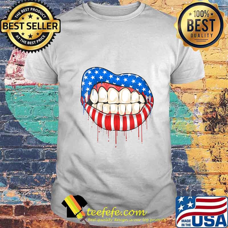 Snarling USA America Flag Lips and Teeth Patriotic Rock Shirt
