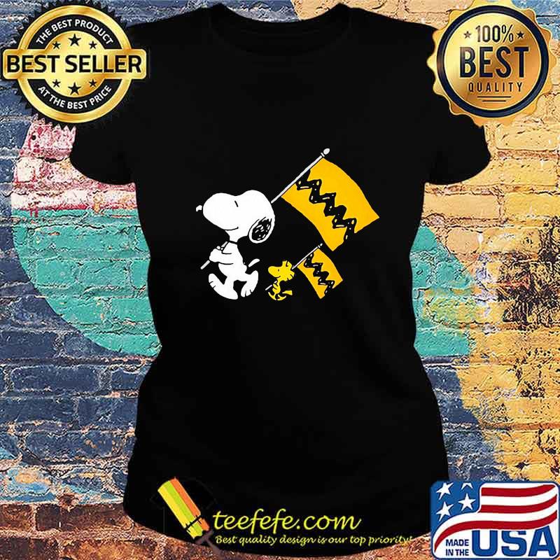 Snoopy and woodstock holding flag s Ladies tee Snoopy and woodstock holding flag s Ladies tee