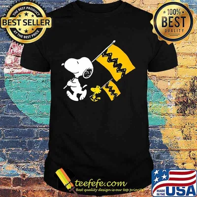 Snoopy and woodstock holding flag shirt