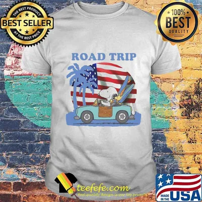 Snoopy and woodstock riding car road trip american flag independence day shirt