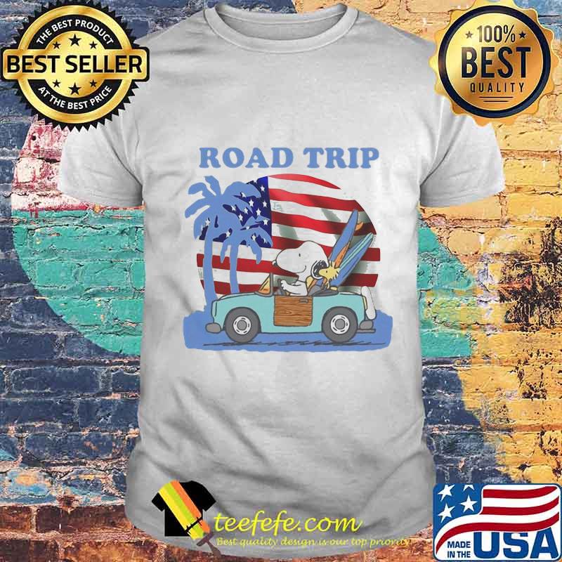 Snoopy and woodstock riding car road trip american flag independence day shirt