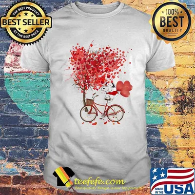 Snoopy riding bicycle fall hearts tree shirt