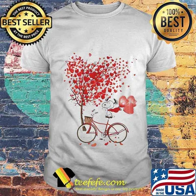 Snoopy riding bicycle heart tree shirt