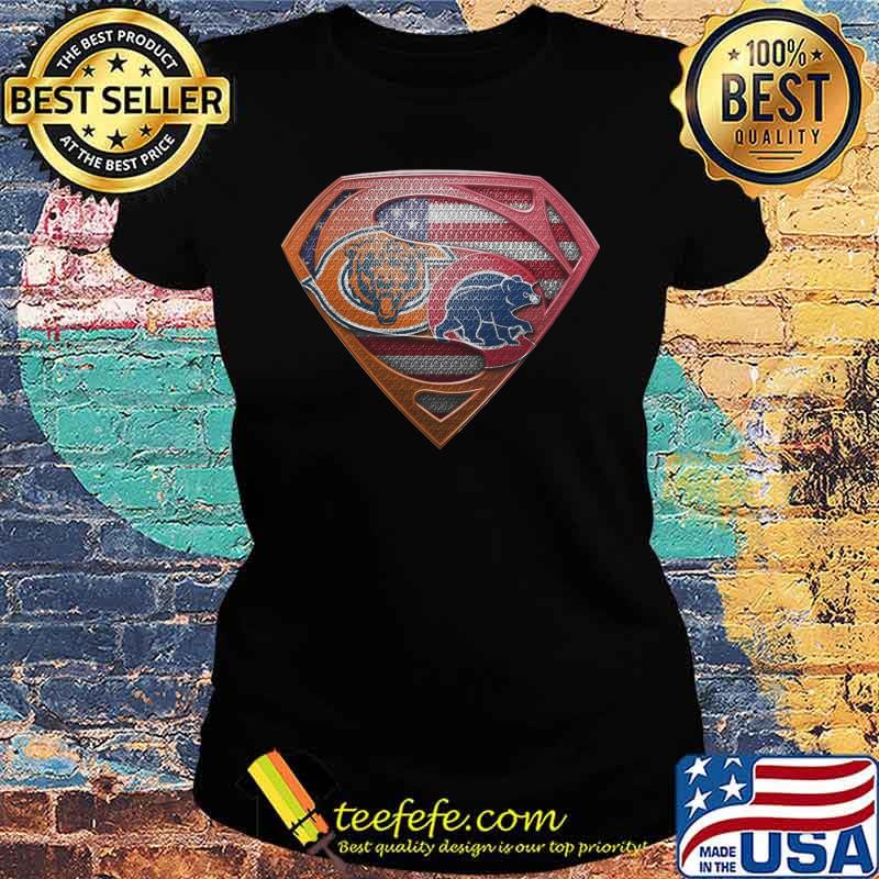 Superman chicago bears and chicago cubs american flag independence day s Ladies tee Superman chicago bears and chicago cubs american flag independence day s Ladies tee