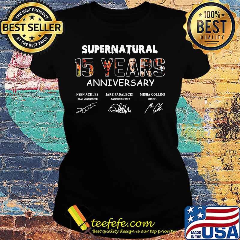 Supernatural 15 years anniversary characters signatures s Ladies tee Supernatural 15 years anniversary characters signatures s Ladies tee