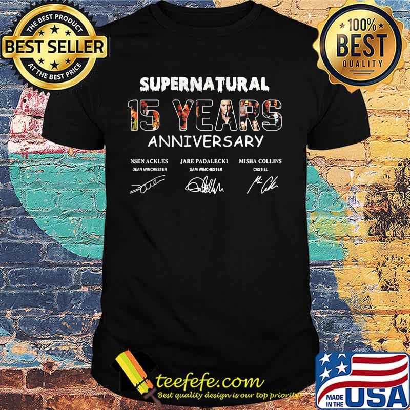 Supernatural 15 years anniversary characters signatures shirt Supernatural 15 years anniversary characters signatures shirt