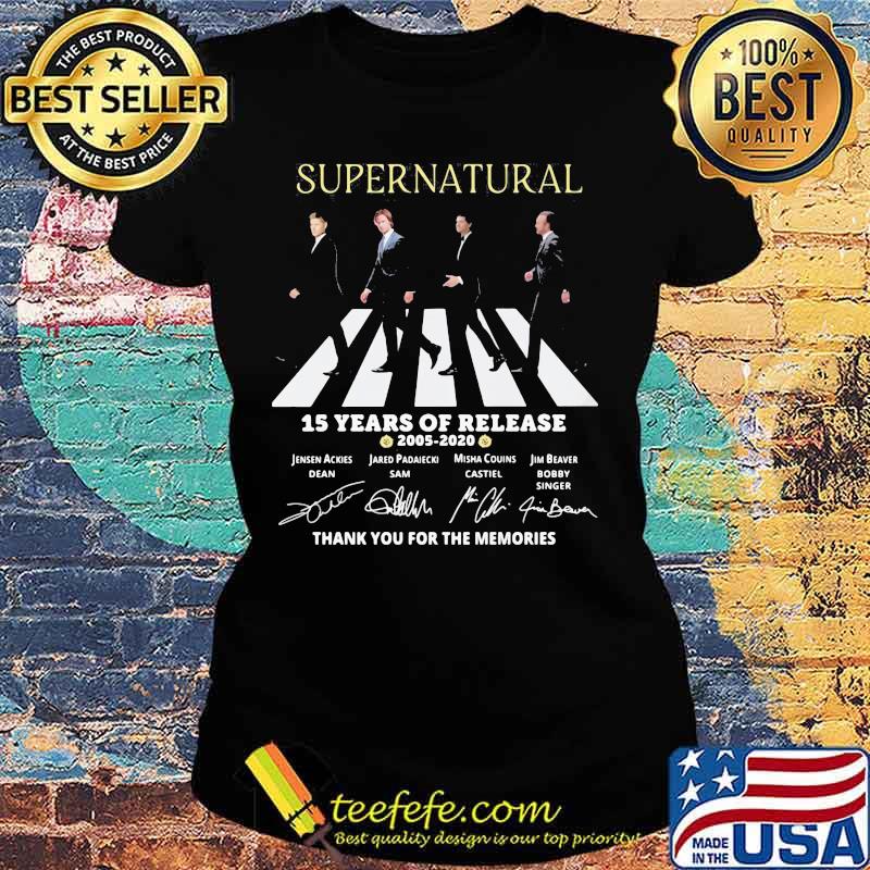 Supernatural abbey road 15 years of release 2005 2020 thank you for the memories signatures s Ladies tee Supernatural abbey road 15 years of release 2005 2020 thank you for the memories signatures s Ladies tee