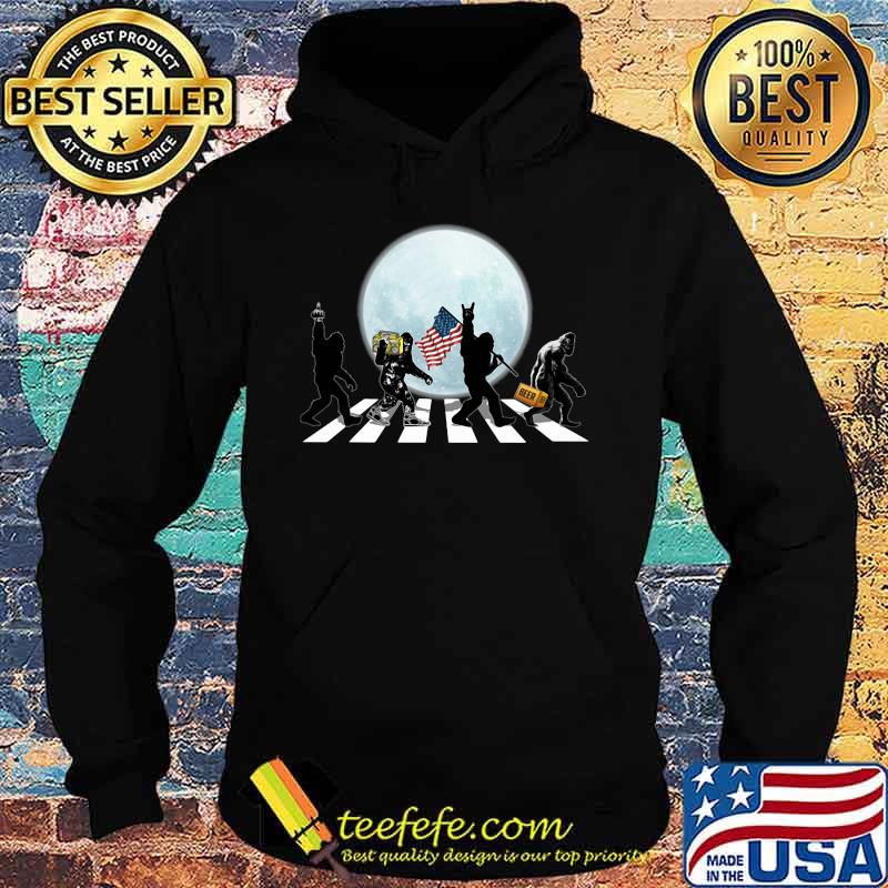 THE BIGFOOTS CROSSING THE LINE BEER RADIO AMERICAN FLAG WALK IN THE MOON SHIRT Hoodie THE BIGFOOTS CROSSING THE LINE BEER RADIO AMERICAN FLAG WALK IN THE MOON SHIRT Hoodie