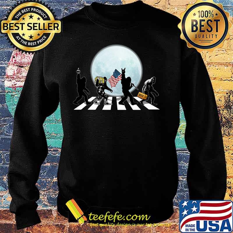 THE BIGFOOTS CROSSING THE LINE BEER RADIO AMERICAN FLAG WALK IN THE MOON SHIRT Sweater THE BIGFOOTS CROSSING THE LINE BEER RADIO AMERICAN FLAG WALK IN THE MOON SHIRT Sweater