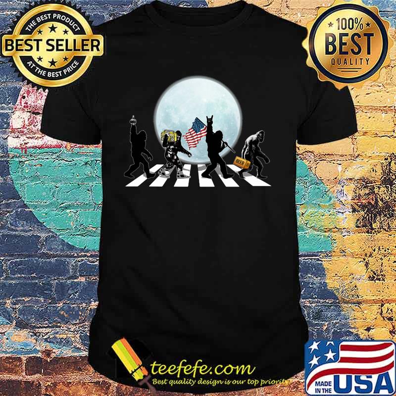 THE BIGFOOTS CROSSING THE LINE BEER RADIO AMERICAN FLAG WALK IN THE MOON SHIRT