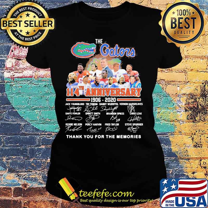 The florida gator 114th anniversary 1906 2020 thank you for the memories signatures s Ladies tee The florida gator 114th anniversary 1906 2020 thank you for the memories signatures s Ladies tee