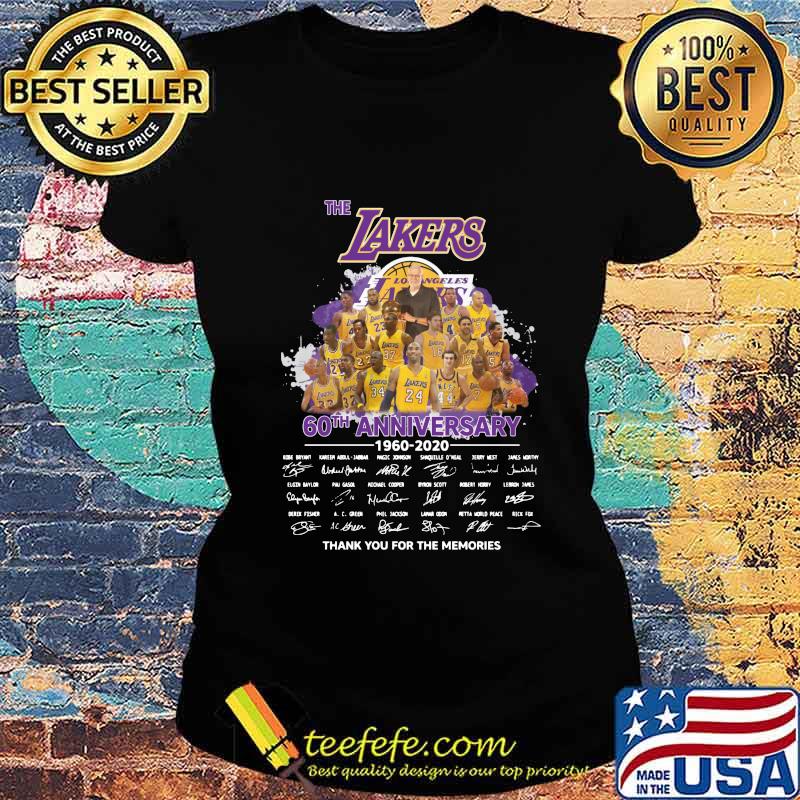 The los angles lakers 60th anniversary 1960 2020 thank you for the memories signatures s Ladies tee The los angles lakers 60th anniversary 1960 2020 thank you for the memories signatures s Ladies tee