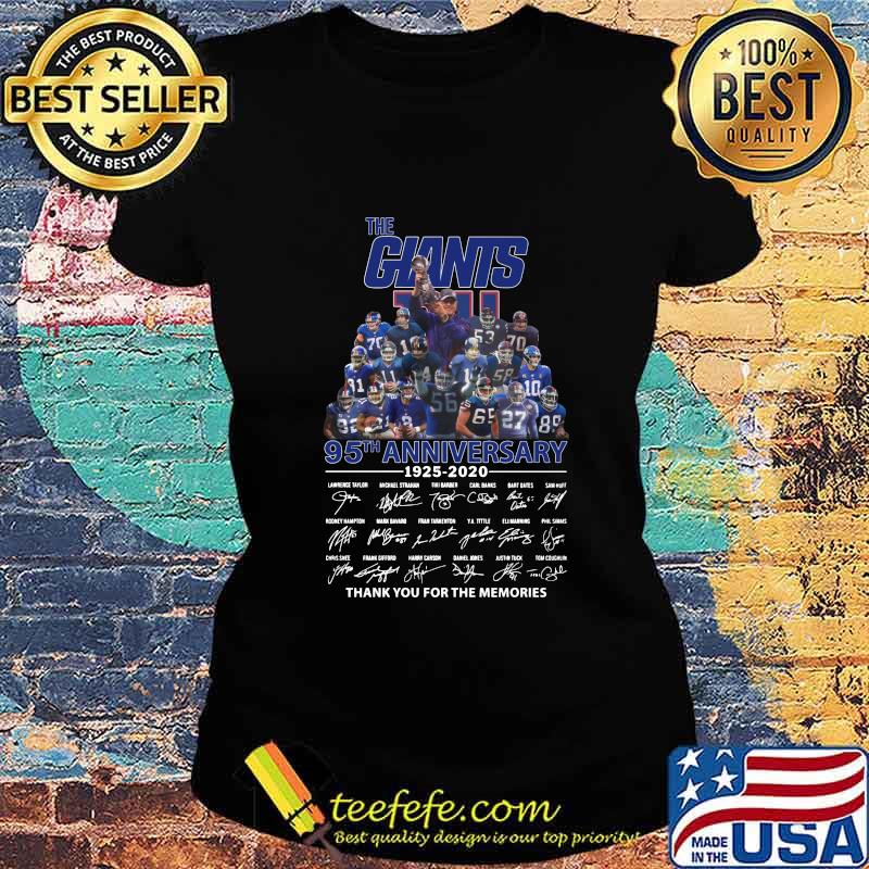 The new york giants 95th anniversary 1925 2020 thank you for the memories signatures s Ladies tee The new york giants 95th anniversary 1925 2020 thank you for the memories signatures s Ladies tee