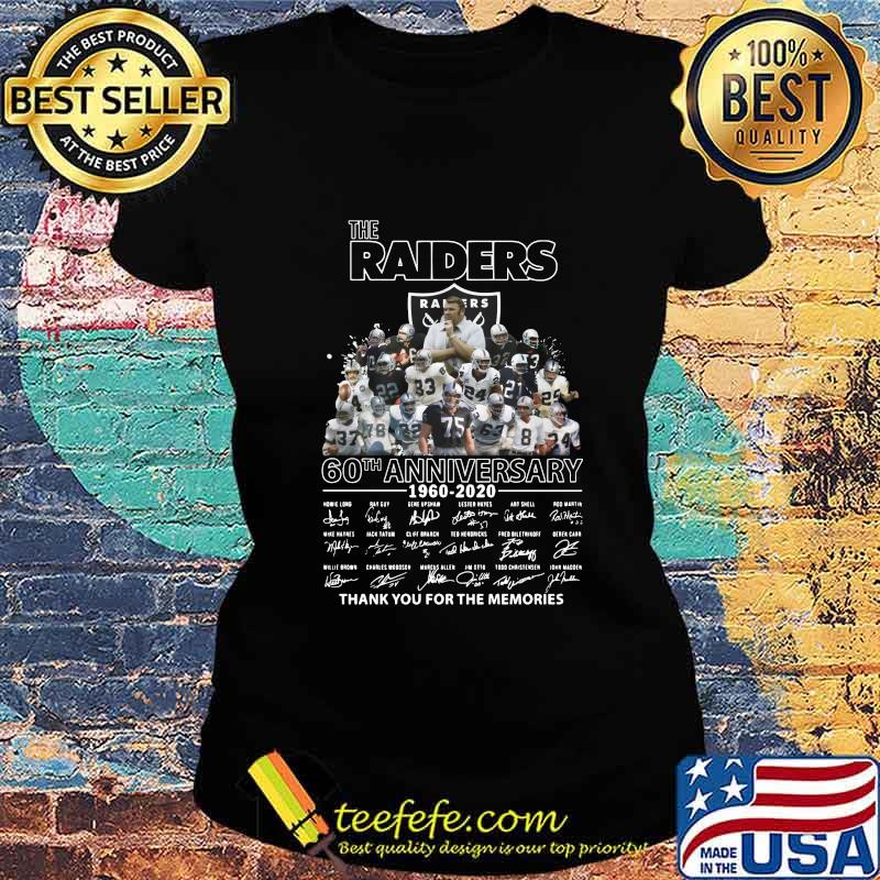 The oakland raiders 60th anniversary 1960 2020 thank you for the memories signatures s Ladies tee The oakland raiders 60th anniversary 1960 2020 thank you for the memories signatures s Ladies tee