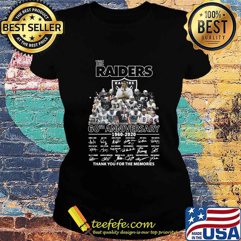 The raiders 60th anniversary 1960 2020 thank you for the memories signatures s Ladies tee The raiders 60th anniversary 1960 2020 thank you for the memories signatures s Ladies tee