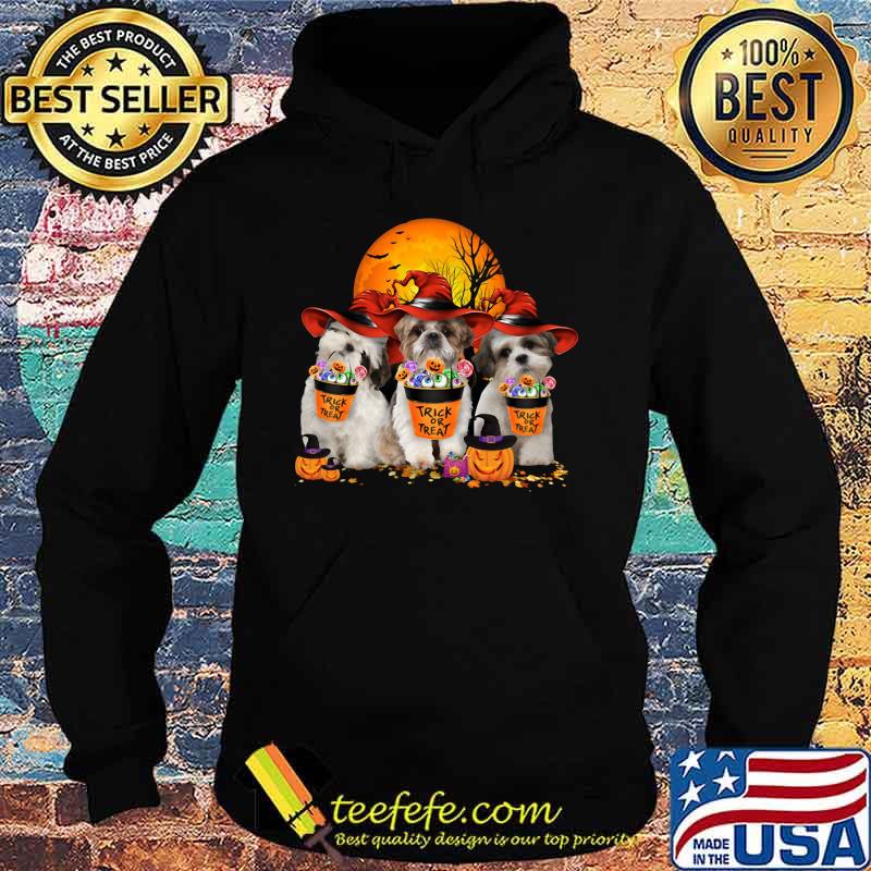 Three Shih - Tzus Dogs Witch Trick or treat Halloween s Hoodie Three Shih - Tzus Dogs Witch Trick or treat Halloween s Hoodie