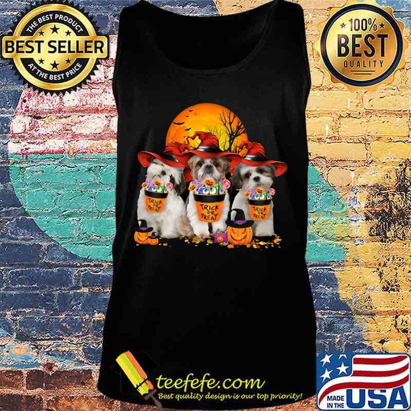 Three Shih - Tzus Dogs Witch Trick or treat Halloween s Tank top Three Shih - Tzus Dogs Witch Trick or treat Halloween s Tank top