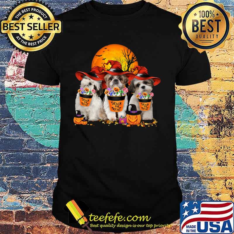 Three Shih - Tzus Dogs Witch Trick or treat Halloween shirt