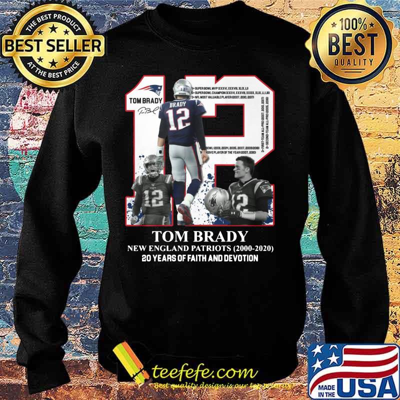 Tom brady 12 new england patriots football team 2000 2020 20 years of faith and devotion signature s Sweater Tom brady 12 new england patriots football team 2000 2020 20 years of faith and devotion signature s Sweater