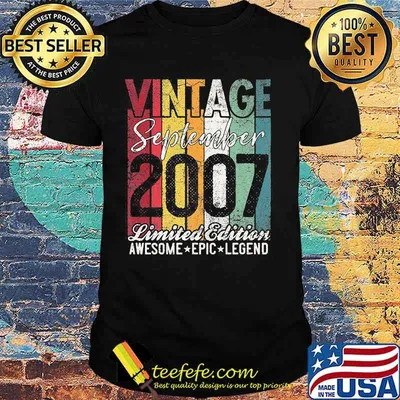 Vintage Born September 2007 13 Years Old 13th Birthday Shirt
