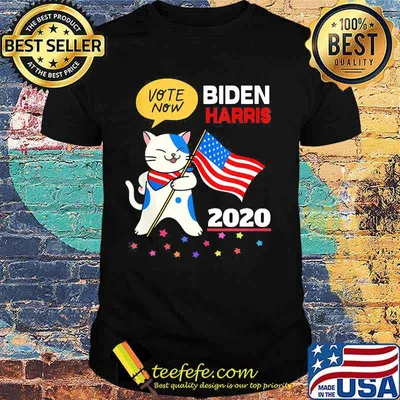 Vote Now Biden Harris 2020 Cat American Flag Independence Day Shirt