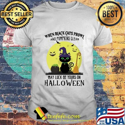 When black cats prowl and pumpkins gleam may luck be yours on halloween moon shirt