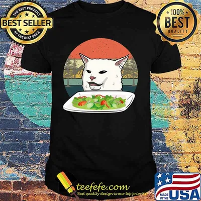 White cat eat salad vintage retro shirt