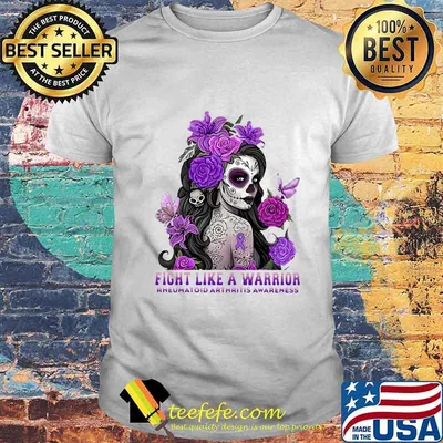 Woman tattoos fight like a warrior rheumatoid arthritis awareness flowers butterflies shirt
