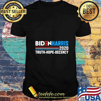 Womens Biden Harris 2020 Truth Hope Decency Political Button V-Neck T-Shirt