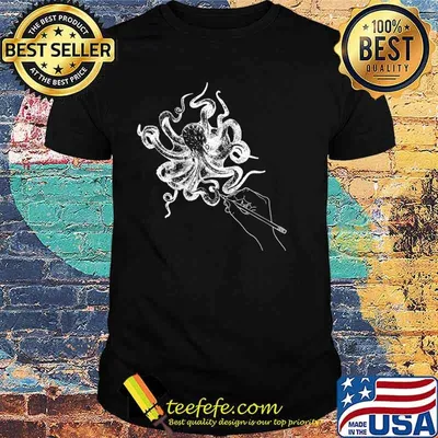 Womens Octopus hand drawing sketch graphic V-Neck T-Shirt Copy