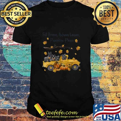 Yorkie dog fall breeze autumn leaves pumpkins please shirt