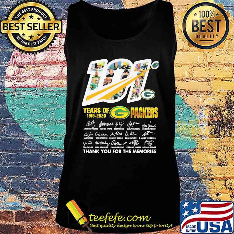 101 years of 1919 2020 green bay packers thank for the memories signatures s Tank top 101 years of 1919 2020 green bay packers thank for the memories signatures s Tank top