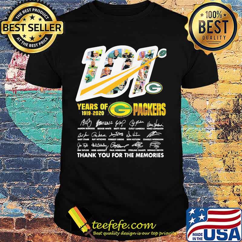 101 years of 1919 2020 green bay packers thank for the memories signatures shirt