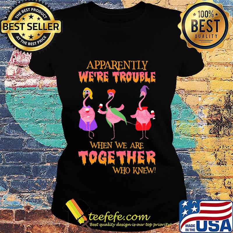Apparently We're Trouble When We Are Together Who Knew Wine Flamingo Witch Halloween Shirt Ladies tee Apparently We're Trouble When We Are Together Who Knew Wine Flamingo Witch Halloween Shirt Ladies tee