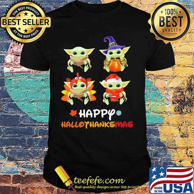Baby yoda happy hallothanksmas halloween thanksgiving christmas shirt
