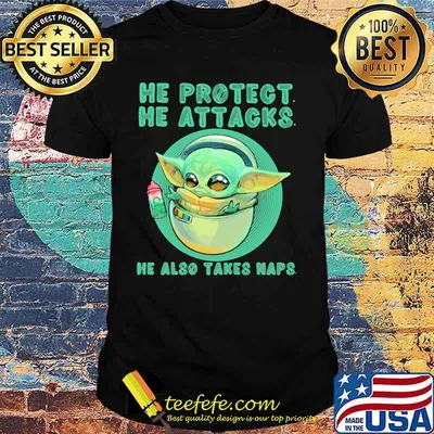 Baby yoda he protect he attacks he also takes naps shirt