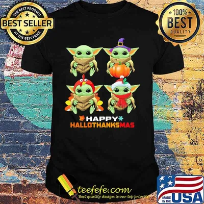 Baby yoda witch happy hallothanksmas halloween thanksgiving christmas shirt