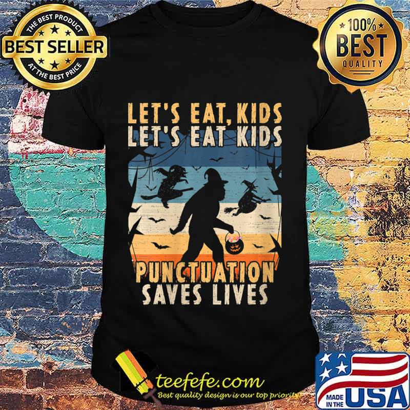 Bigfoot Halloween Trick or Treat Lets Eat Kids Shirt