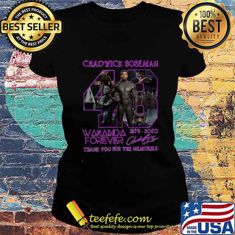 Black panther rip chadwick 43 wakanda forever 1976 2020 thank you for the memories signature s Ladies tee Black panther rip chadwick 43 wakanda forever 1976 2020 thank you for the memories signature s Ladies tee