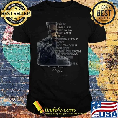 Black panther rip chadwick you have to cherish things in a different you know the clock signature shirt