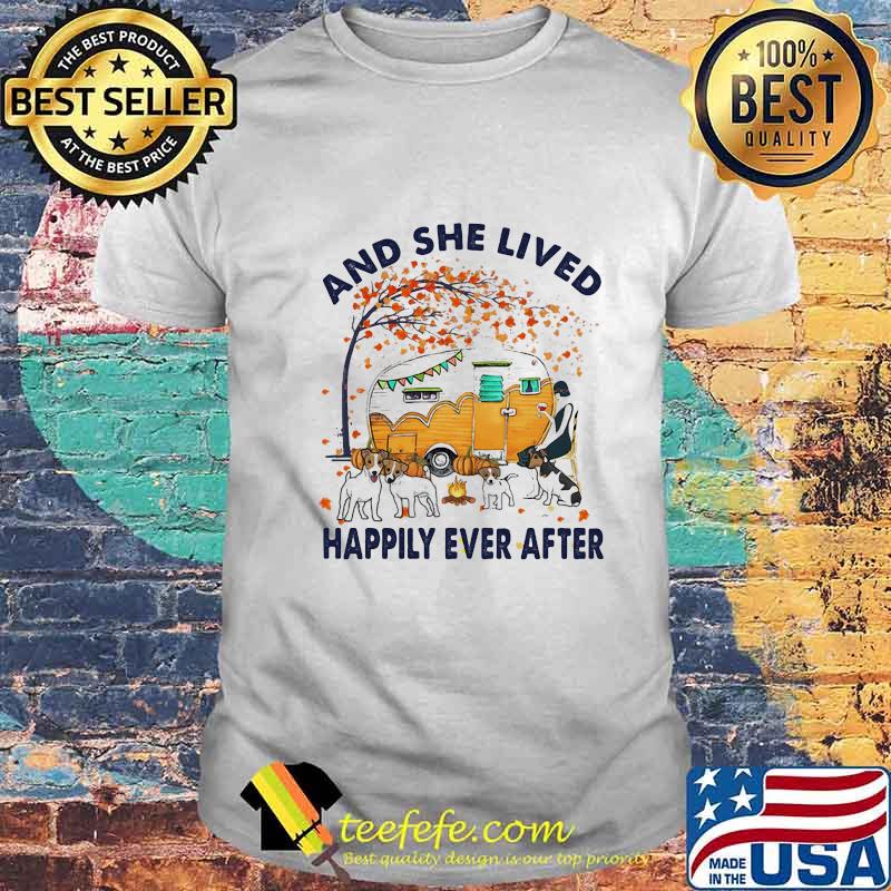 Camping pitbull and she lives happily ever after leaves tree shirt