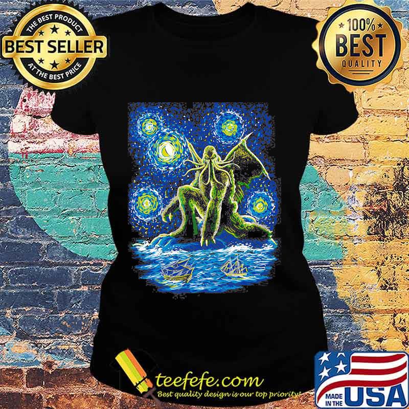 Cthulhu's Starry Night At Sea Shirt Ladies tee Cthulhu's Starry Night At Sea Shirt Ladies tee