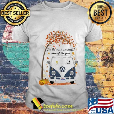 Dog and woodstock riding peace bus it's the most wonderful time of the year leaves tree shirt