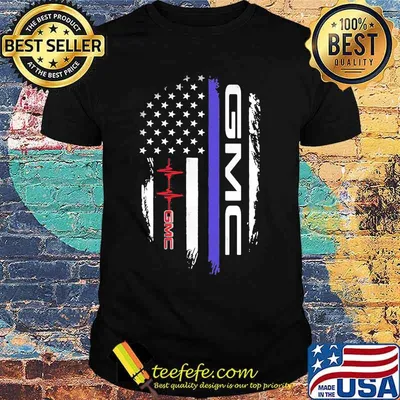 Gmc logo heartbeat american flag blue thin shirt
