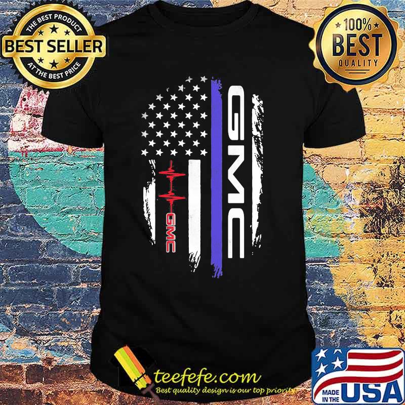 Gmc logo heartbeat american flag blue thin shirt