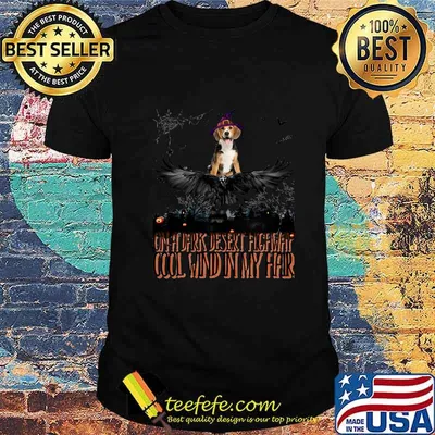 Golden retriever on a dark desert highway cool wind in my hair shirt