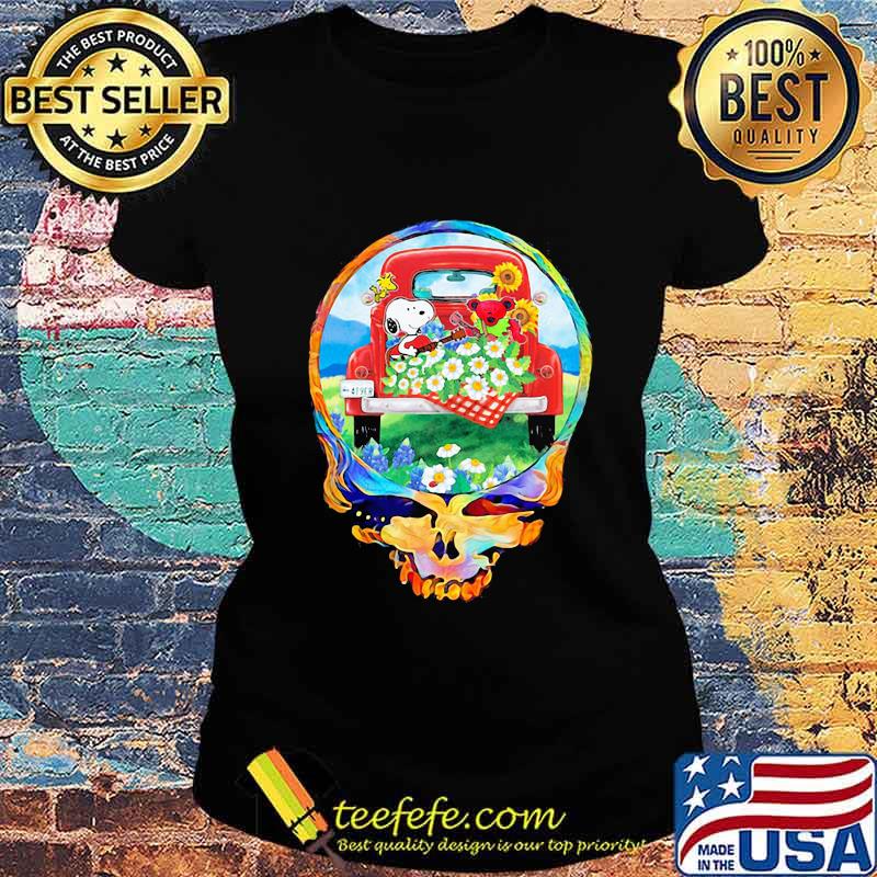 Grateful dead snoopy and bear playing guitar on car flowers s Ladies tee Grateful dead snoopy and bear playing guitar on car flowers s Ladies tee