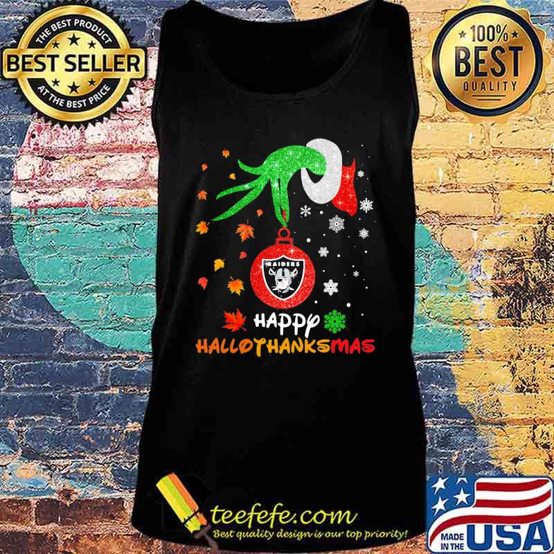 Grinch holding las vegas raiders logo happy hallothanksmas halloween thanksgiving christmas s Tank top Grinch holding las vegas raiders logo happy hallothanksmas halloween thanksgiving christmas s Tank top