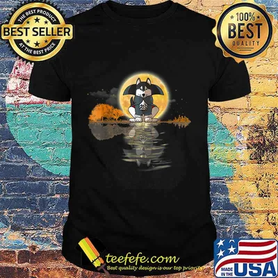Guitar Lake Halloween Scary Husky with Moon T-Shirt