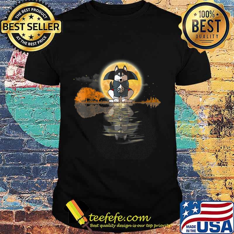 Guitar Lake Halloween Scary Husky with Moon T-Shirt